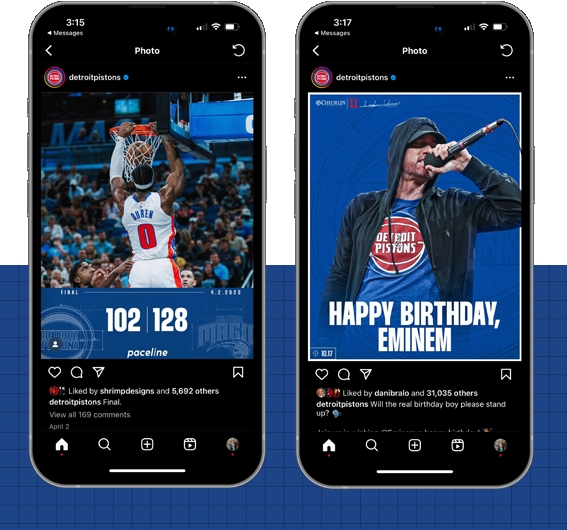 Detroit Pistons 2022-2023 Season Campaign social graphics featuring Eminem and Jalen Duren by Jack Elwarner ShrimpDesigns and Creative Director Justin Winget